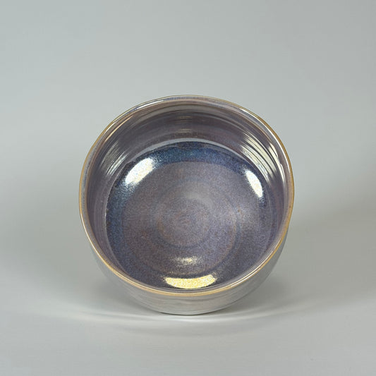 Top view of Pear Mist Japanese matcha bowl showing lavender blue glazed interior for whisking matcha