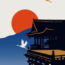 Traditional Japanese tenugui cotton cloth with Evening Sun pattern inspired by Japanese seasonal scenery