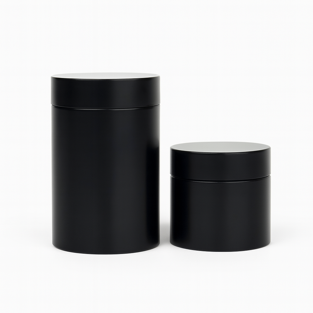 Black tea storage canisters in two sizes airtight containers for loose leaf tea and matcha
