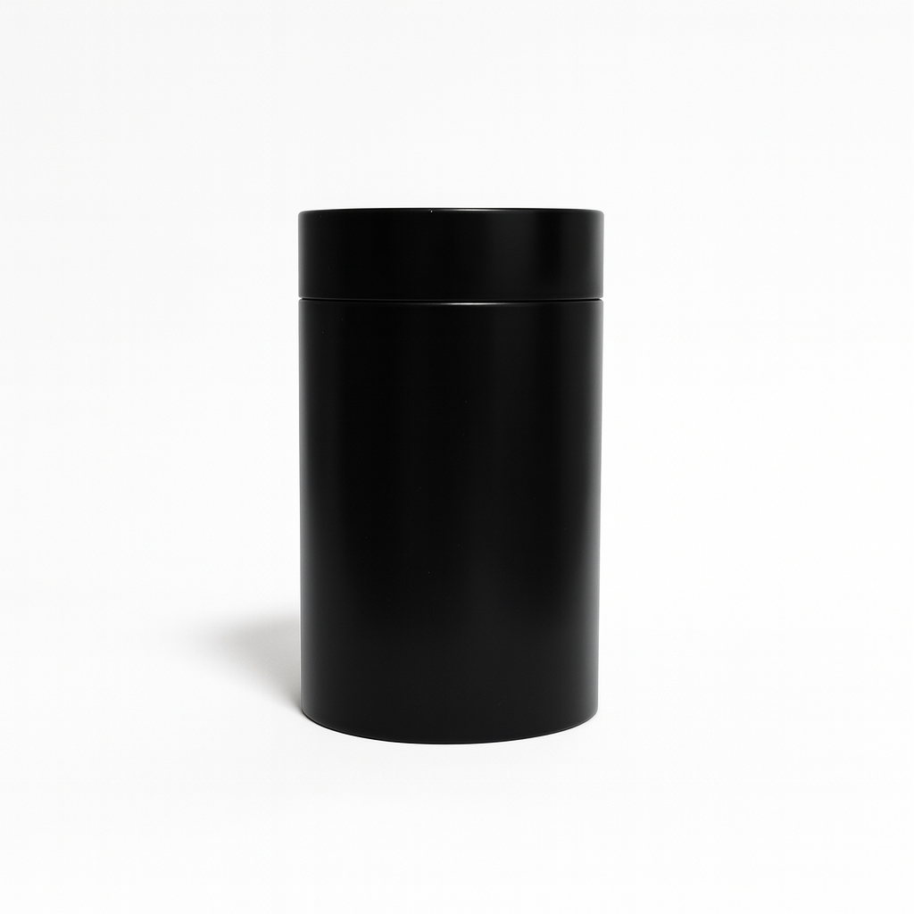 Tall black cylindrical tea storage container airtight canister for tea leaves