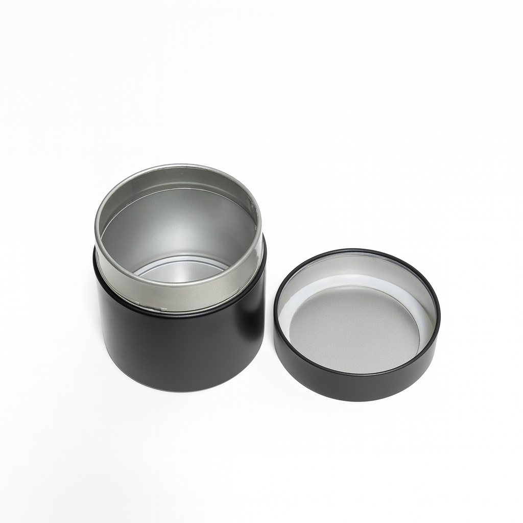 Open tea storage canister showing inner lid and airtight seal for preserving tea freshness