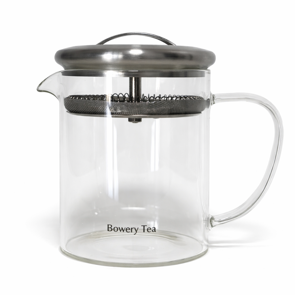 Bowery Tea borosilicate glass teapot with stainless steel infuser