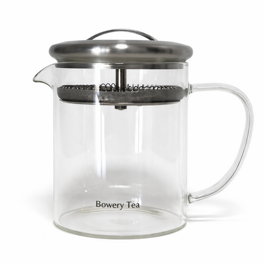Bowery Tea borosilicate glass teapot with stainless steel infuser