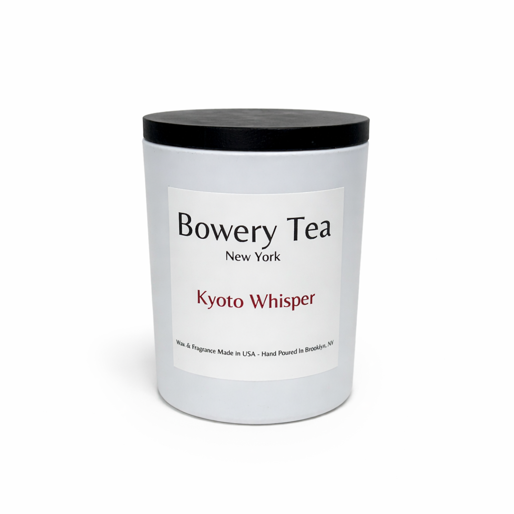 Bowery Tea New York 'Kyoto Whisper' candle on a white background