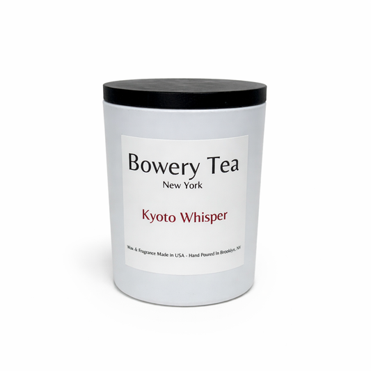 Bowery Tea New York 'Kyoto Whisper' candle on a white background