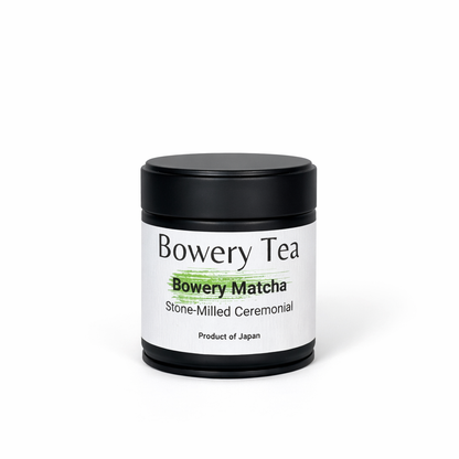 bowery tea bowery matcha ceremonial grade green tea powder japan black tin