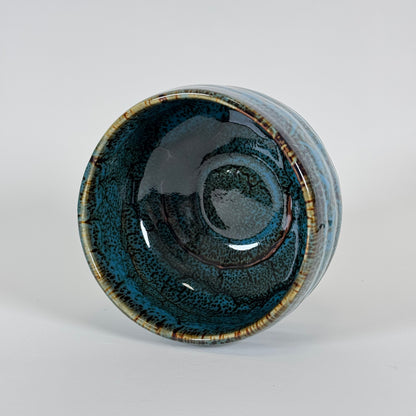 Top view of Celestial Tide Japanese matcha bowl showing deep blue glaze and textured interior for whisking matcha
