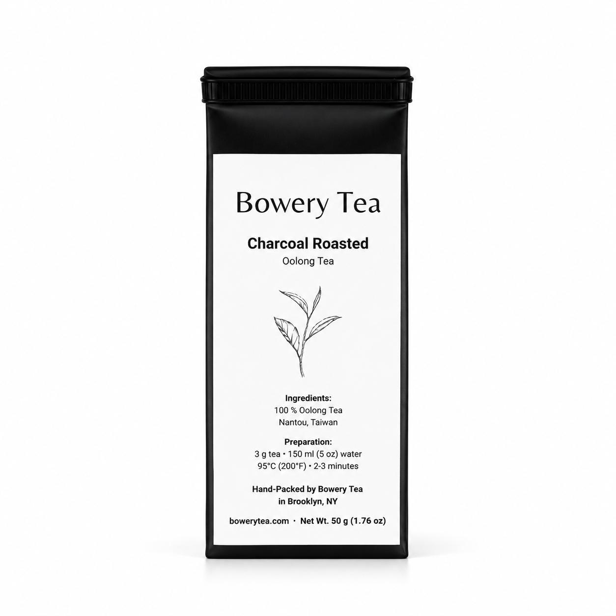 Bowery Tea Charcoal Roasted Oolong Tea package on a white background