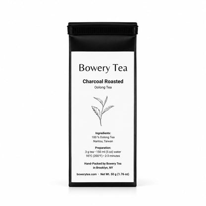 Bowery Tea Charcoal Roasted Oolong Tea package on a white background