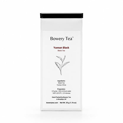 Bowery Tea Yunnan Black tea package on a white background