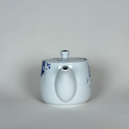 front view of Mino ware porcelain teapot showing handle and spout alignment miyama japan