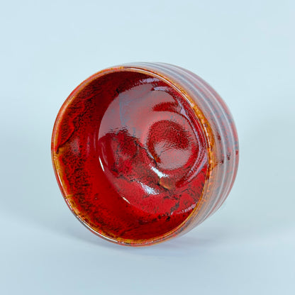 Top view of Crimson Ember Japanese ceramic matcha bowl showing rich red glaze interior for whisking matcha
