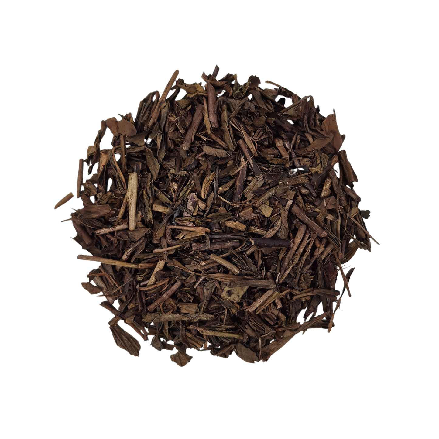 dark roast hojicha loose leaf tea with deep brown color