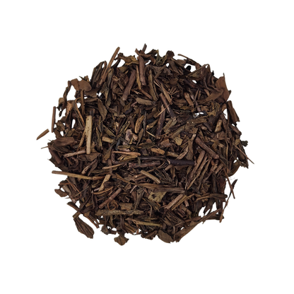dark roast hojicha loose leaf tea with deep brown color