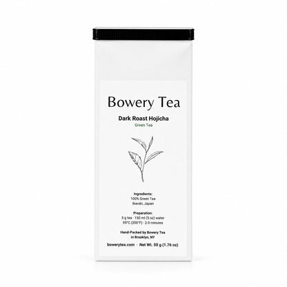 Bowery Tea package with black text and white background