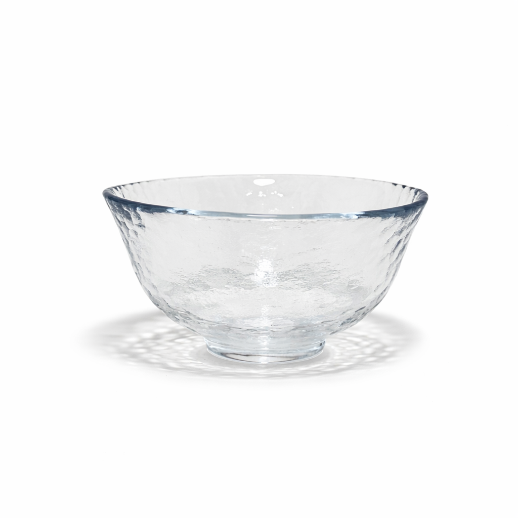 Handmade Edo glass matcha bowl with hammered texture for whisking matcha tea