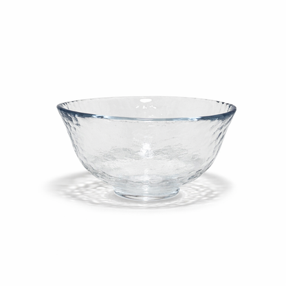 Handmade Edo glass matcha bowl with hammered texture for whisking matcha tea