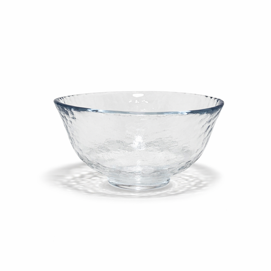 Handmade Edo glass matcha bowl with hammered texture for whisking matcha tea