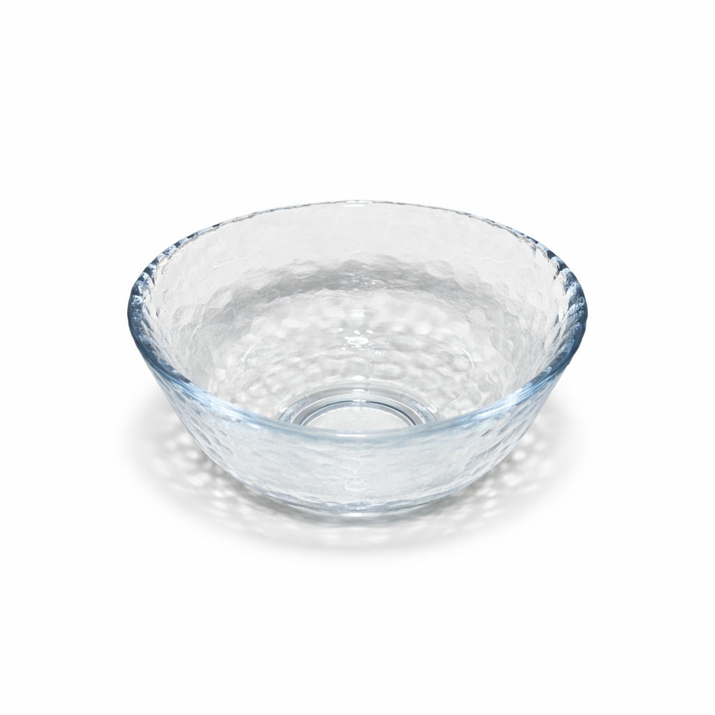 Top view of handmade Edo glass matcha bowl showing wide whisking surface