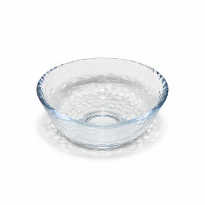 Top view of handmade Edo glass matcha bowl showing wide whisking surface