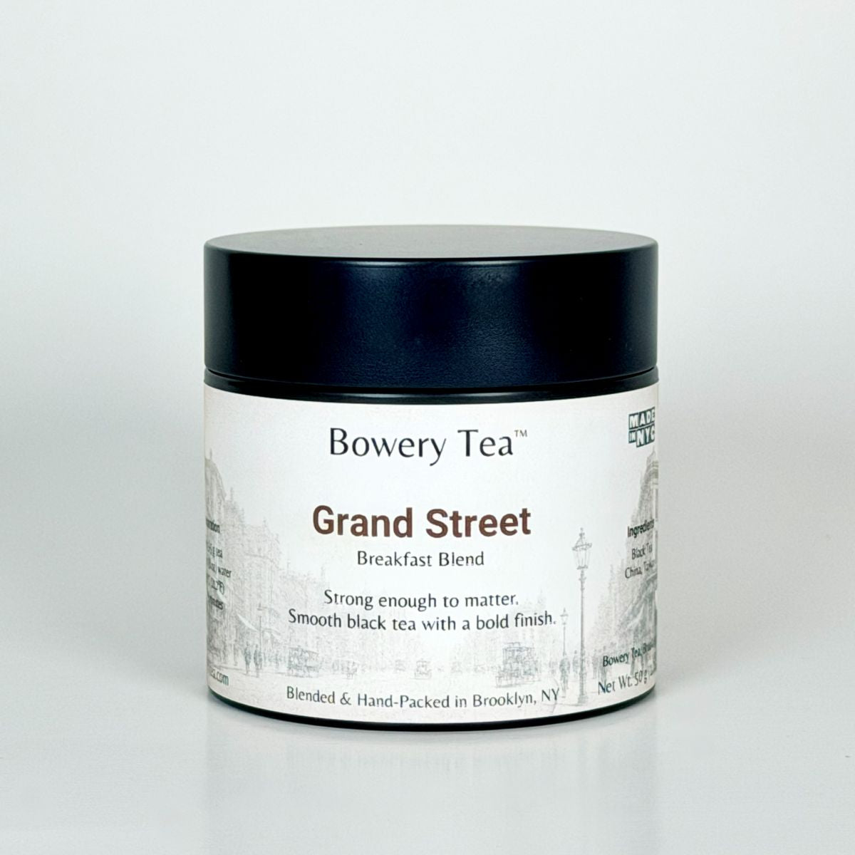 grand street bowery tea blend in a can