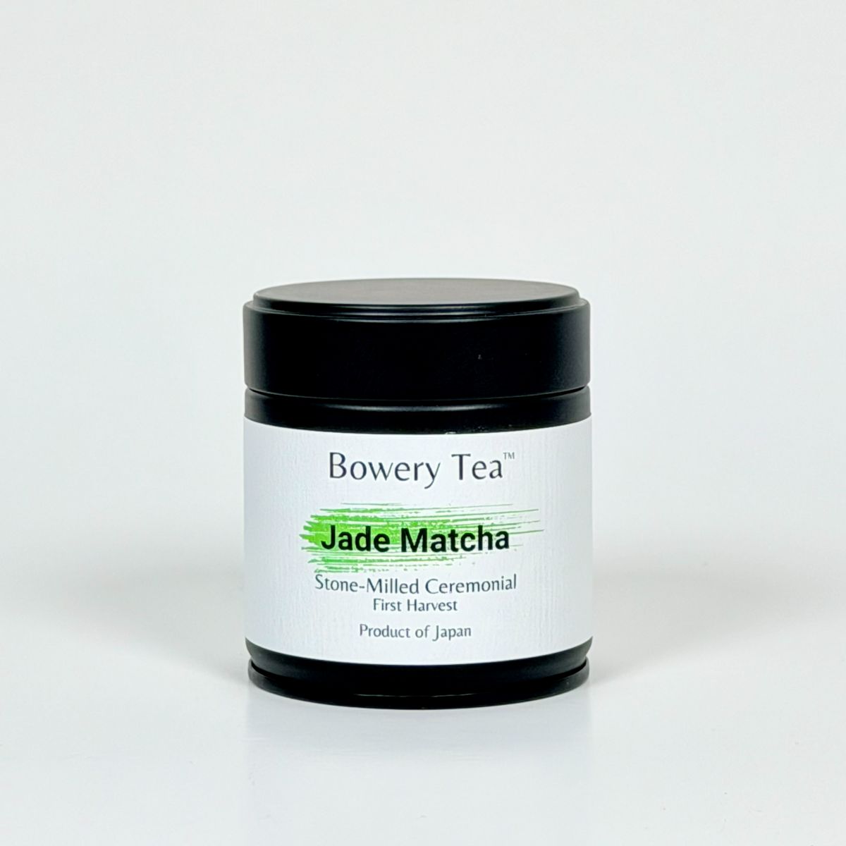 Jar of Bowery Tea Jade Matcha on a white background