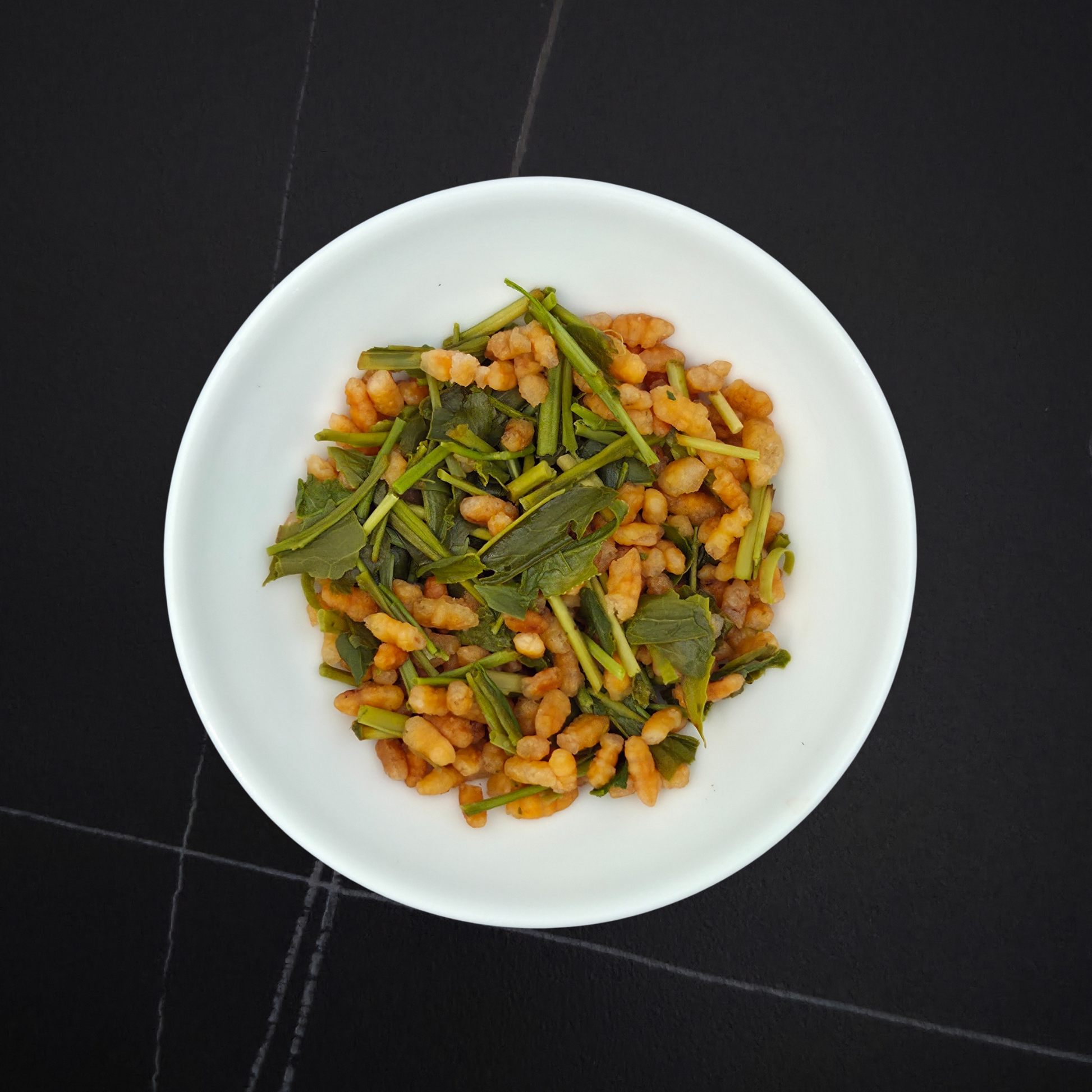 Japan Asahi Genmaicha wet leaves and rice after brewing