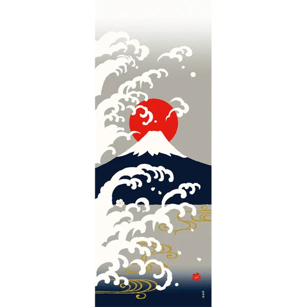 Japanese tenugui cotton cloth featuring Hinode Fuji design with Mount Fuji and rising sun motif