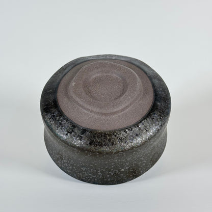 Base of handmade Midnight Wave ceramic matcha bowl showing traditional chawan foot ring
