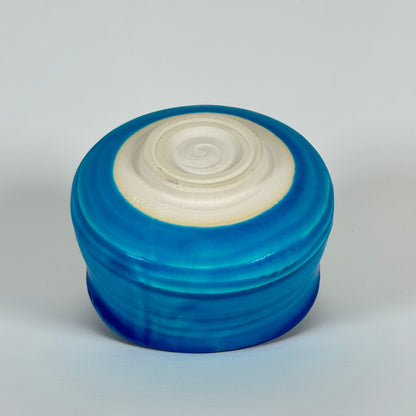Base of handmade Ocean Blue ceramic matcha bowl showing traditional chawan foot ring