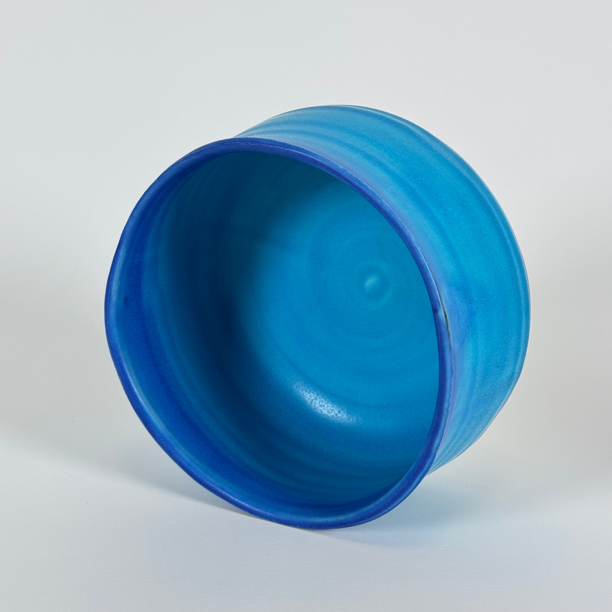 Top view of Ocean Blue Japanese matcha bowl with smooth blue glazed interior for whisking matcha