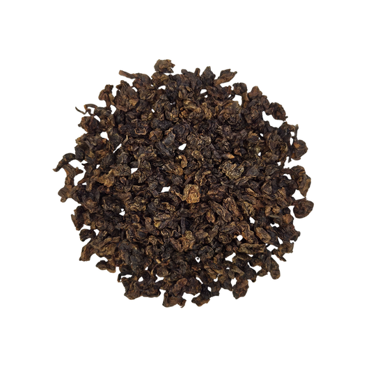 red oolong loose leaf tea from taiwan with dark rolled leaves