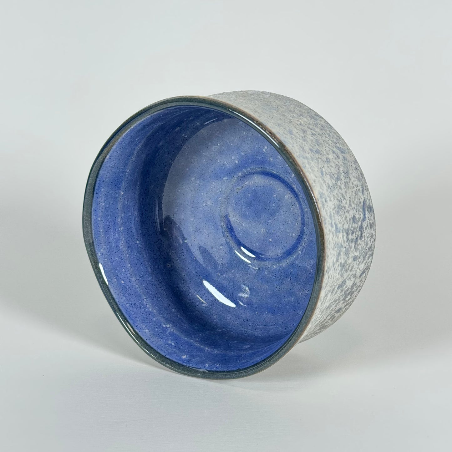 Top view of Stone Sky Japanese matcha bowl showing vibrant cobalt blue glaze interior for whisking matcha