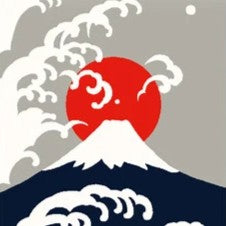 Traditional Japanese tenugui cotton cloth with Hinode Fuji rising sun and wave design